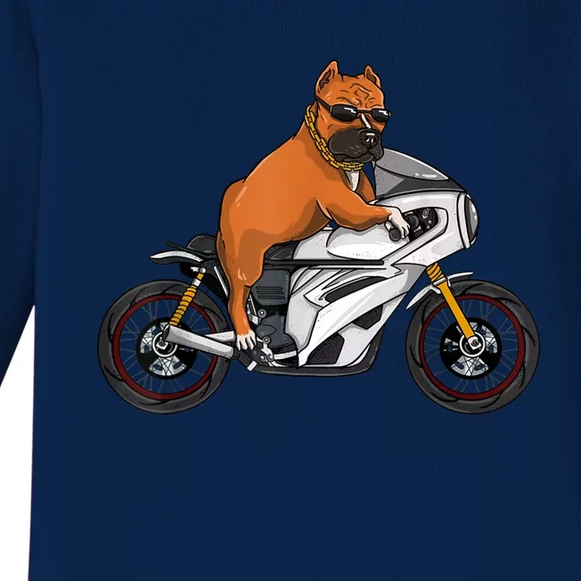 Pitbull Riding Motorcycle Funny Pit Bull Biker Pittie Dog Baby Long Sleeve Bodysuit