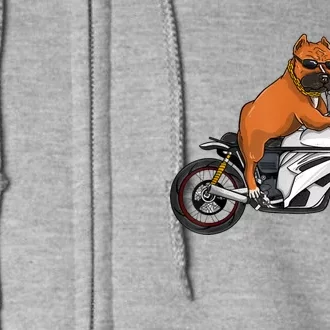 Pitbull Riding Motorcycle Funny Pit Bull Biker Pittie Dog Full Zip Hoodie