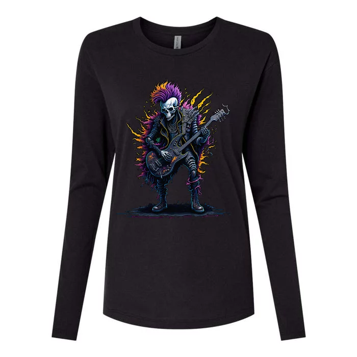 Punk rock n roll skeleton Womens Cotton Relaxed Long Sleeve T-Shirt