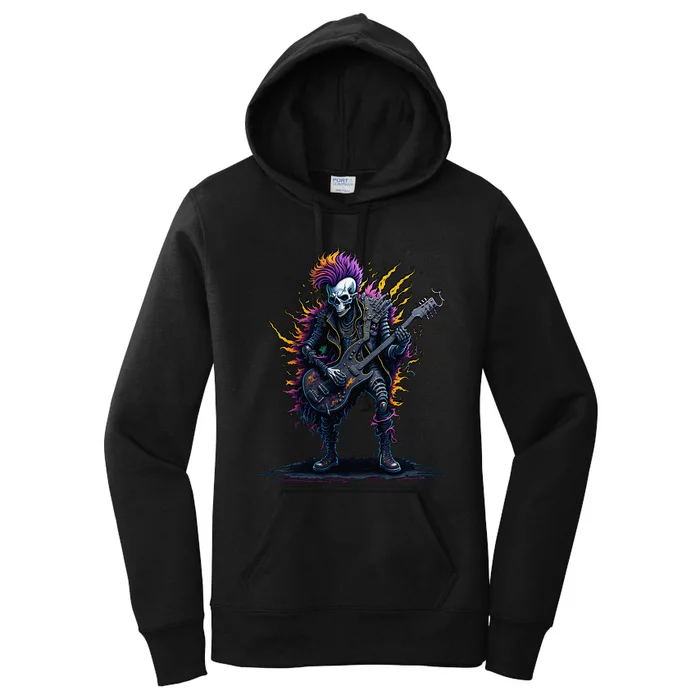 Punk rock n roll skeleton Women's Pullover Hoodie