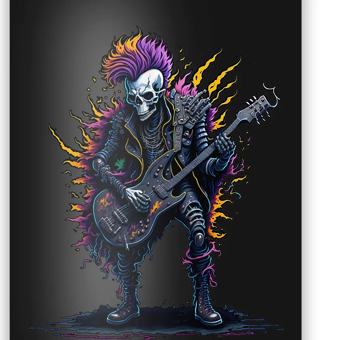 Punk rock n roll skeleton Poster