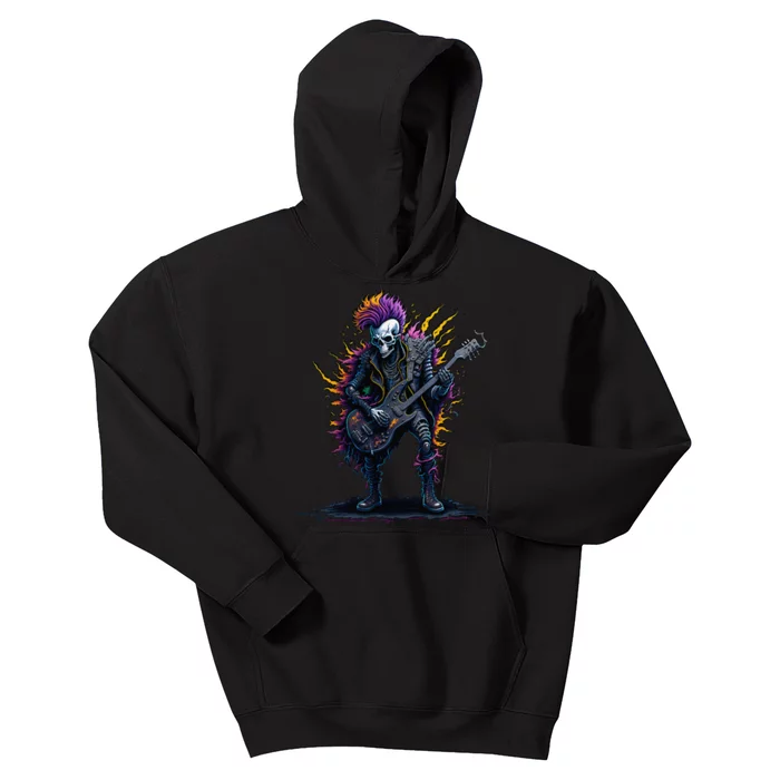 Punk rock n roll skeleton Kids Hoodie