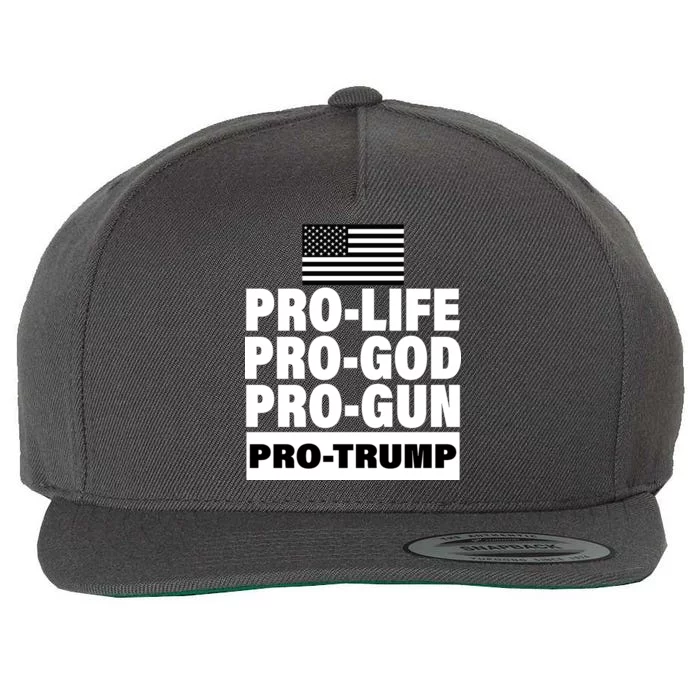 Pro-Life Pro-God Pro-Gun Pro-Trump Wool Snapback Cap