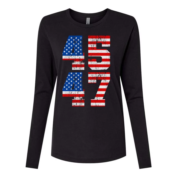 Pro Trump Election 2024 Vintage 45 47 USA Flag Womens Cotton Relaxed Long Sleeve T-Shirt