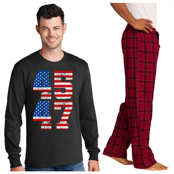 Pro Trump Election 2024 Vintage 45 47 USA Flag Long Sleeve Pajama Set