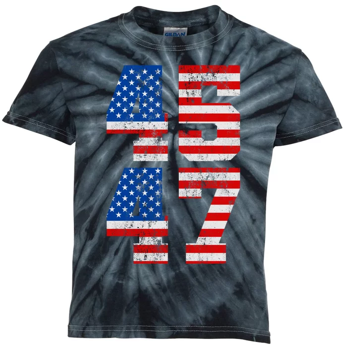 Pro Trump Election 2024 Vintage 45 47 USA Flag Kids Tie-Dye T-Shirt