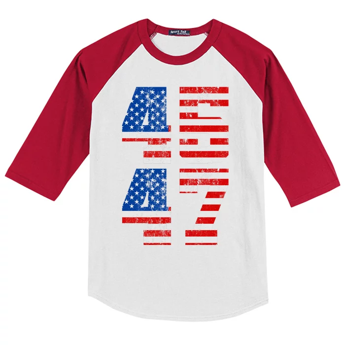 Pro Trump Election 2024 Vintage 45 47 USA Flag Kids Colorblock Raglan Jersey