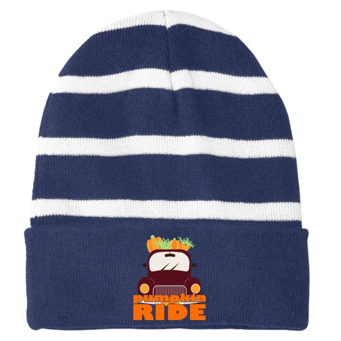 Pumpkin Ride October Fall Striped Beanie with Solid Band