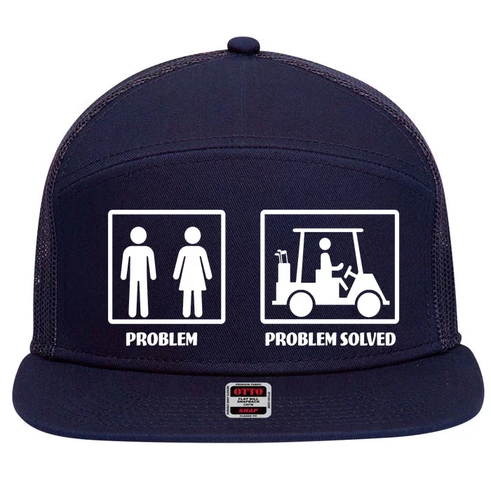 Problem Solved Golf Wife Funny 7 Panel Mesh Trucker Snapback Hat