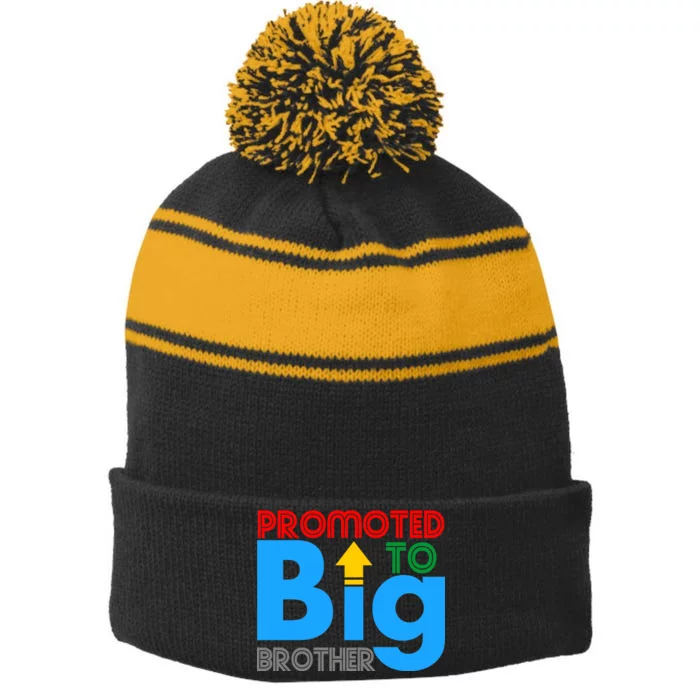 Promoted To Big Brother Colorful Logo Stripe Pom Pom Beanie