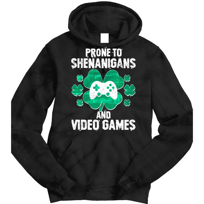 Prone To Shenanigans Video Games Shamrock Gamer Tie Dye Hoodie