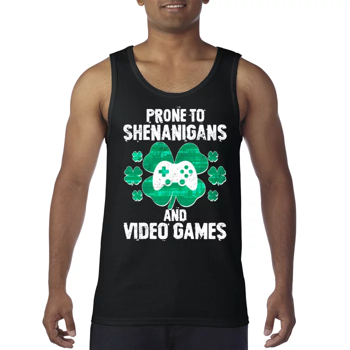 Prone To Shenanigans Video Games Shamrock Gamer Tank Top