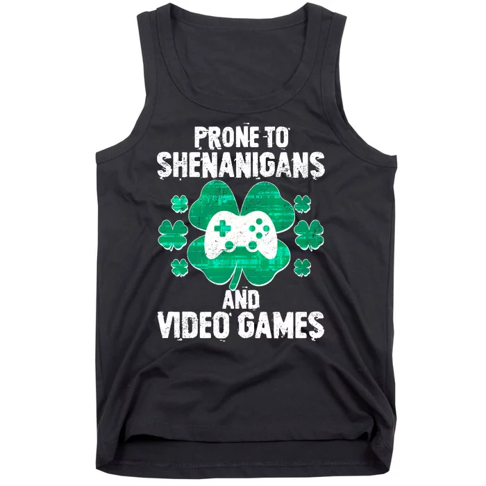 Prone To Shenanigans Video Games Shamrock Gamer Tank Top