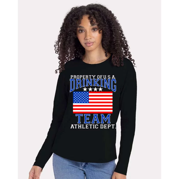 Property of U.S.A. Drinking Team Womens Cotton Relaxed Long Sleeve T-Shirt