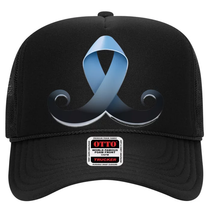 Prostate Awareness Ribbon Mustache High Crown Mesh Trucker Hat