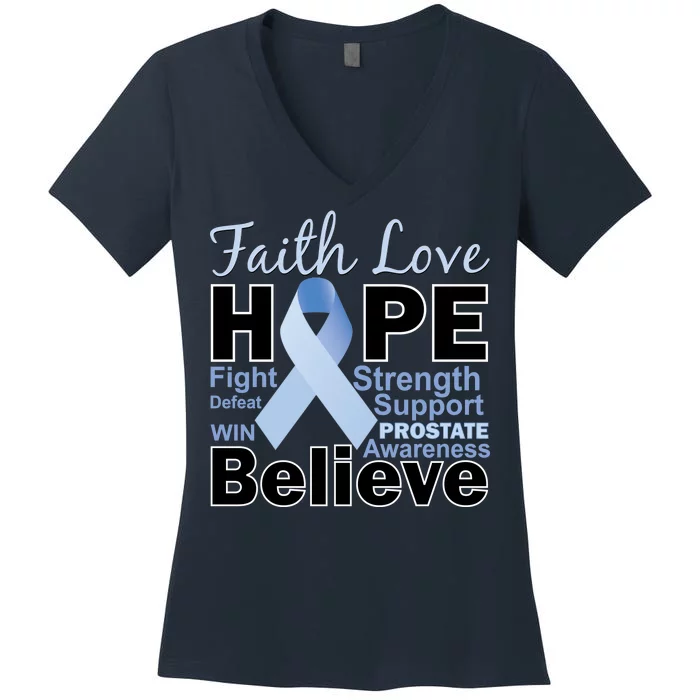 Prostate Cancer Awareness Faith Love Hope Women's V-Neck T-Shirt