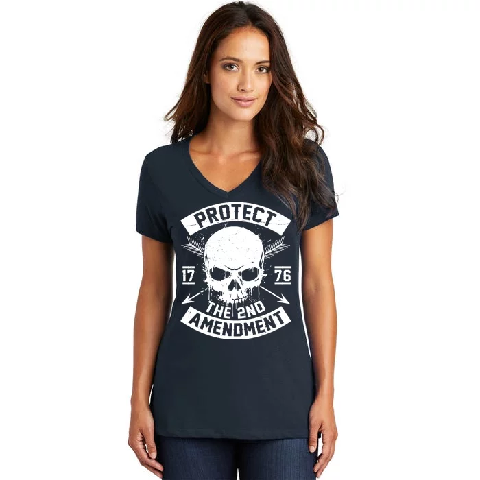 Protect The 2nd Amendment 1776 Arrow Skull Women's V-Neck T-Shirt