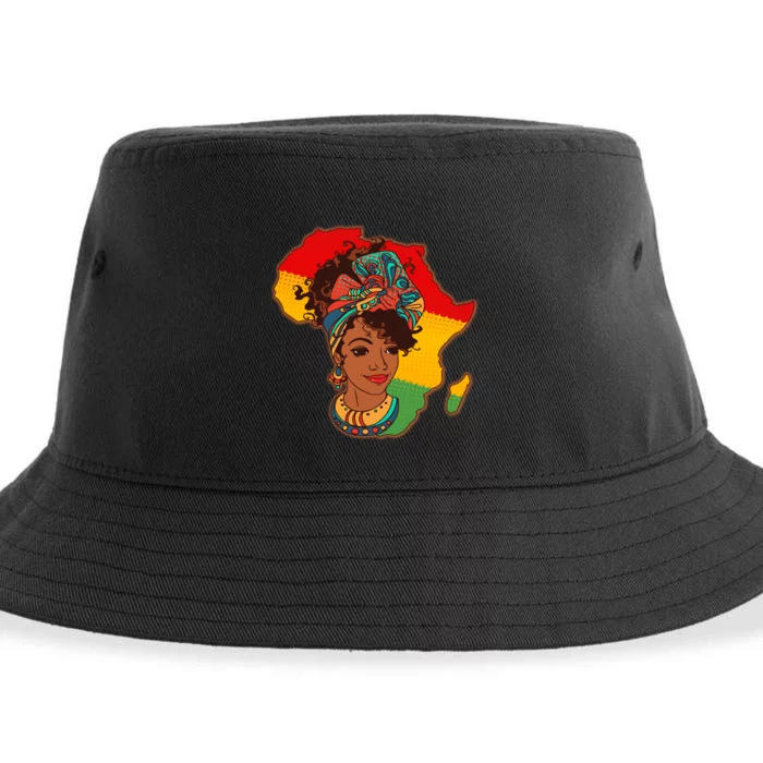 Proud African American Woman Head Wrap Sustainable Bucket Hat