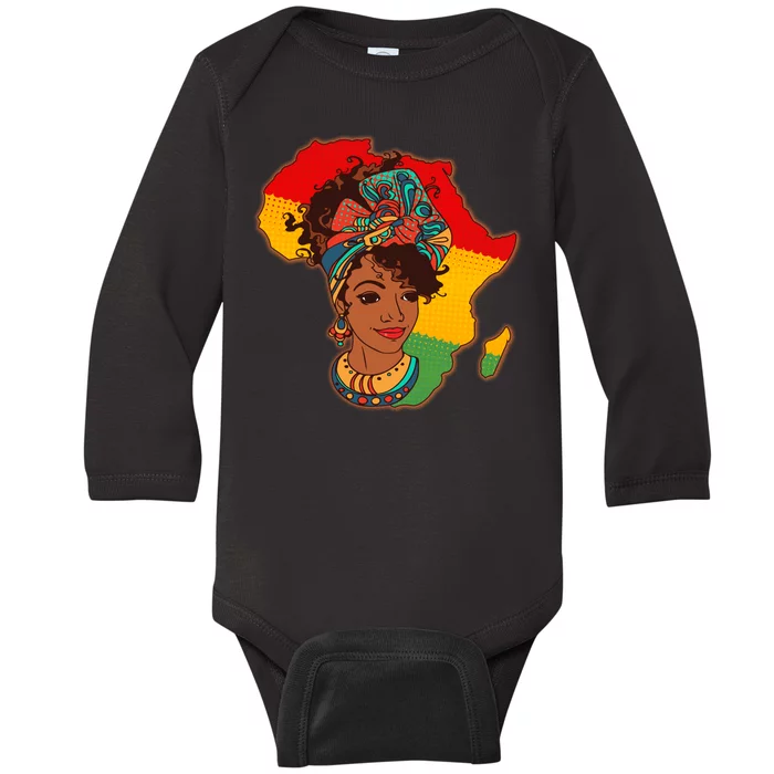 Proud African American Woman Head Wrap Baby Long Sleeve Bodysuit