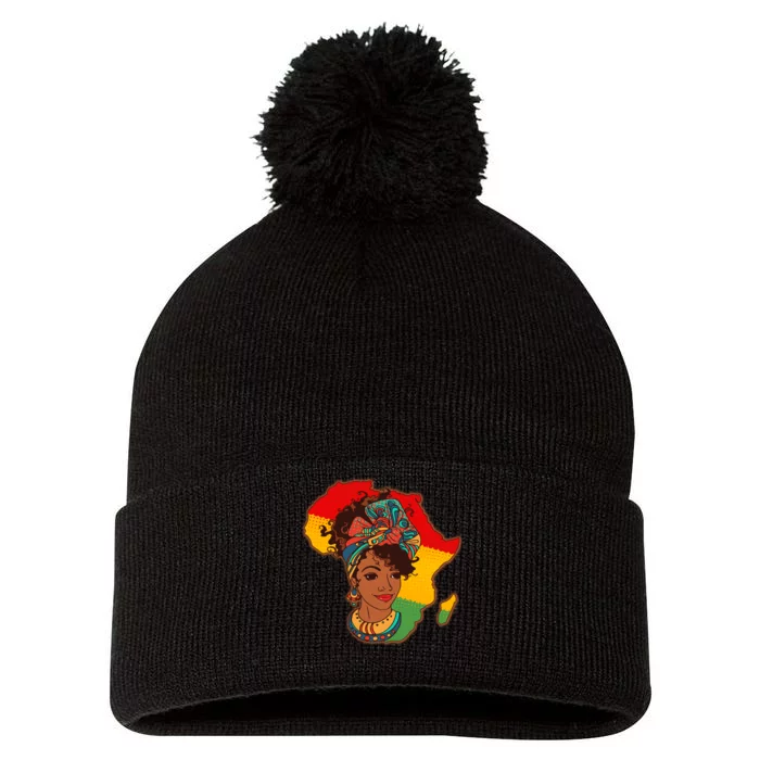 Proud African American Woman Head Wrap Pom Pom 12in Knit Beanie