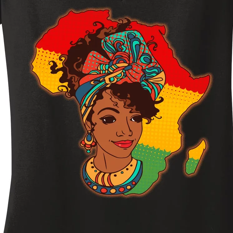 Proud African American Woman Head Wrap Women's V-Neck T-Shirt