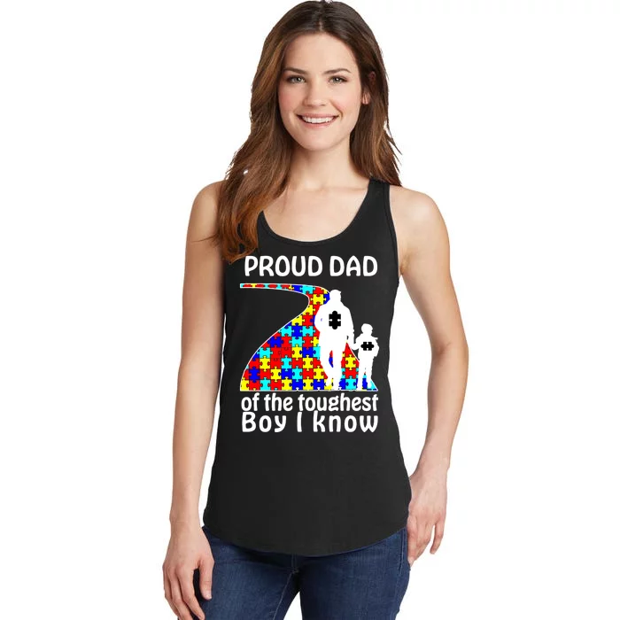 Proud Autism Dad Of The Toughest Boy I Know Ladies Essential Tank