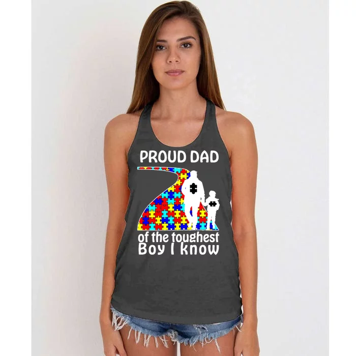 Proud Autism Dad Of The Toughest Boy I Know Women's Knotted Racerback Tank