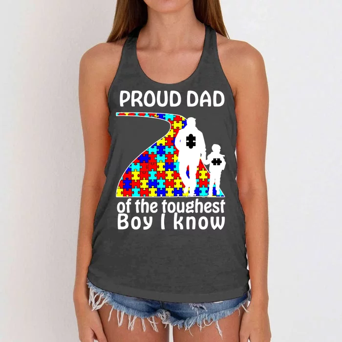 Proud Autism Dad Of The Toughest Boy I Know Women's Knotted Racerback Tank