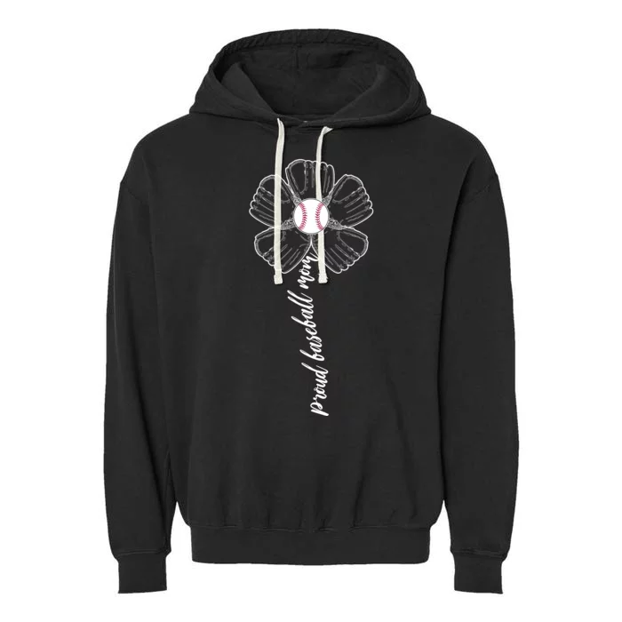 Proud Baseball Mom Flower Garment-Dyed Fleece Hoodie