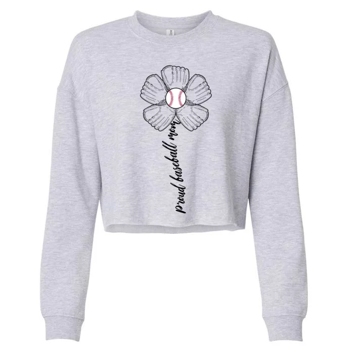 Proud Baseball Mom Flower Cropped Pullover Crew