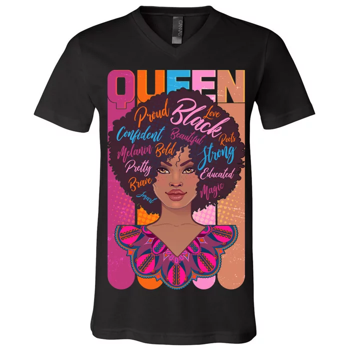 Proud Black African American Queen V-Neck T-Shirt