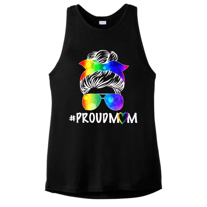 Proud Mom LGBT Rainbow Pride Ladies Tri-Blend Wicking Tank