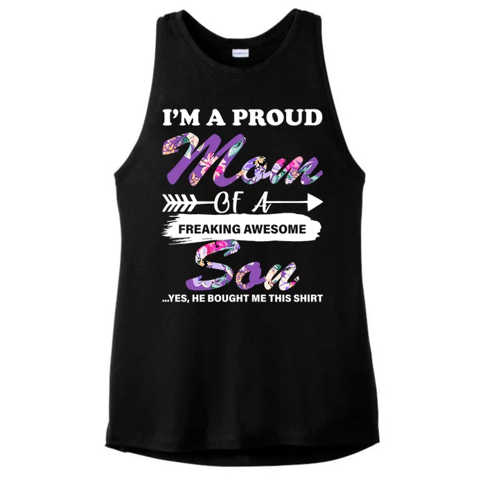 Proud Mom Of A Freaking Awesome Son Ladies Tri-Blend Wicking Tank