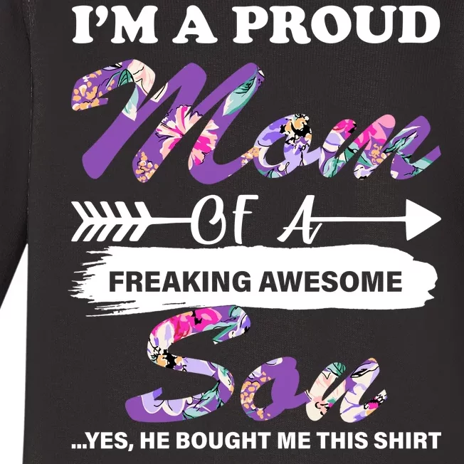 Proud Mom Of A Freaking Awesome Son Baby Long Sleeve Bodysuit