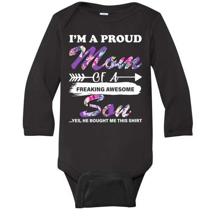 Proud Mom Of A Freaking Awesome Son Baby Long Sleeve Bodysuit