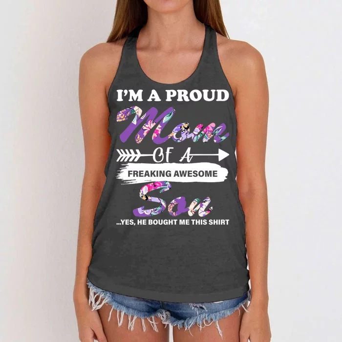 Proud Mom Of A Freaking Awesome Son Women's Knotted Racerback Tank