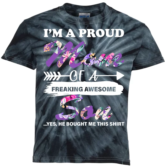 Proud Mom Of A Freaking Awesome Son Kids Tie-Dye T-Shirt