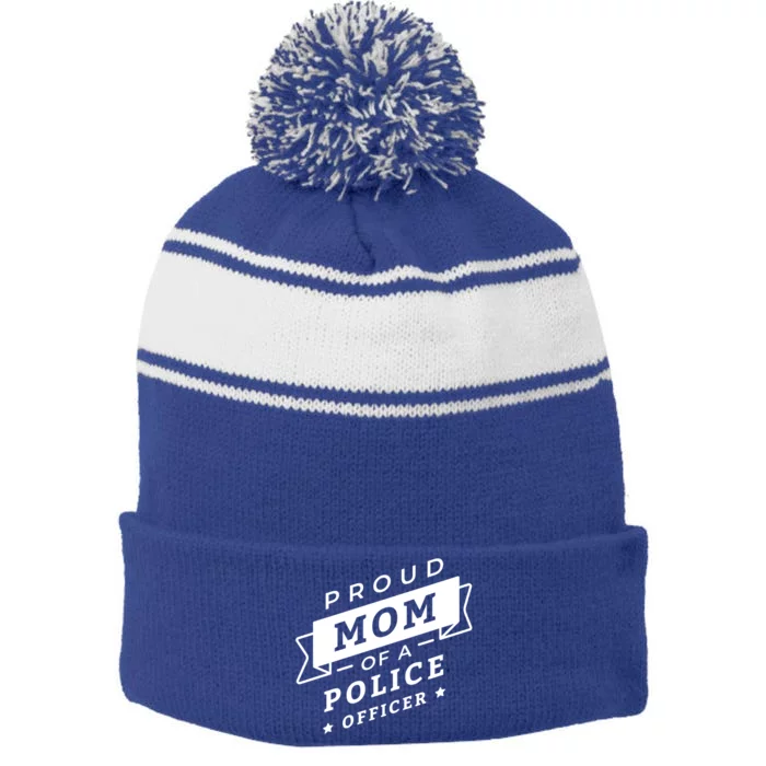 Proud Mom Of A Police Officer Stripe Pom Pom Beanie