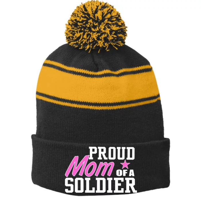 Proud Mom of A Soldier Stripe Pom Pom Beanie