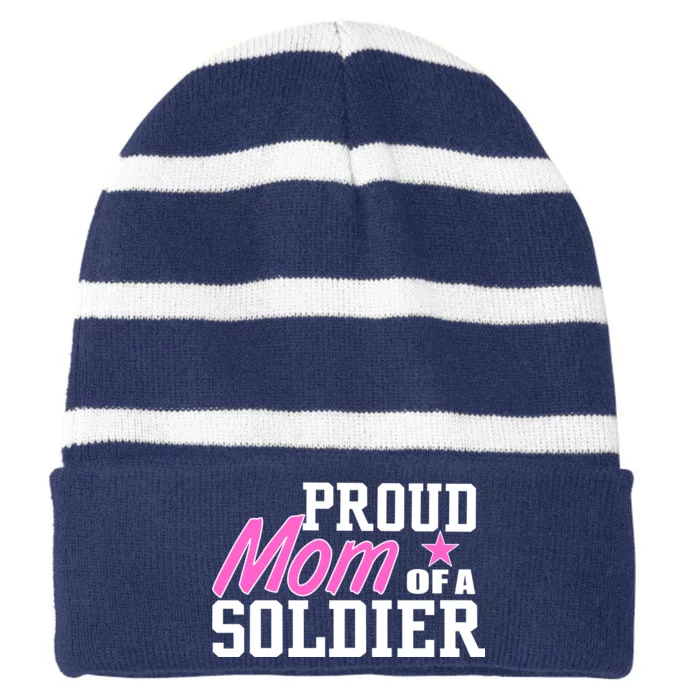 Proud Mom of A Soldier Striped Beanie with Solid Band