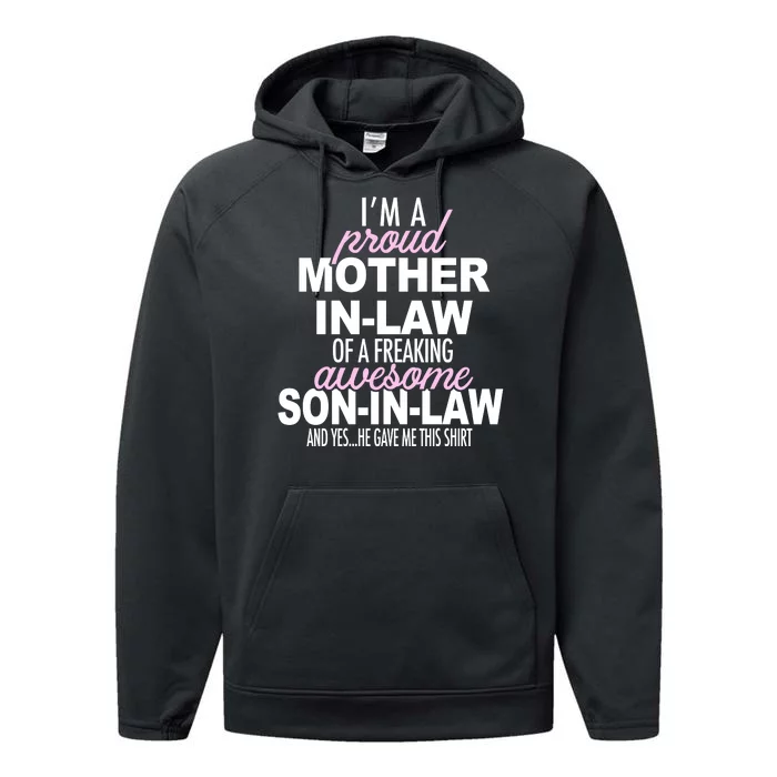 Proud Mother In Law Of Awesome Son In Law Funny Performance Fleece Hoodie