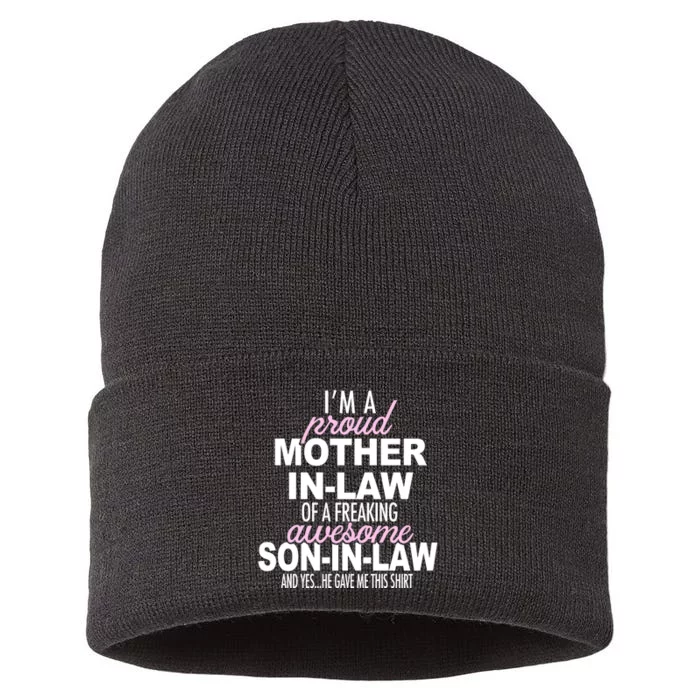 Proud Mother In Law Of Awesome Son In Law Funny Sustainable Knit Beanie