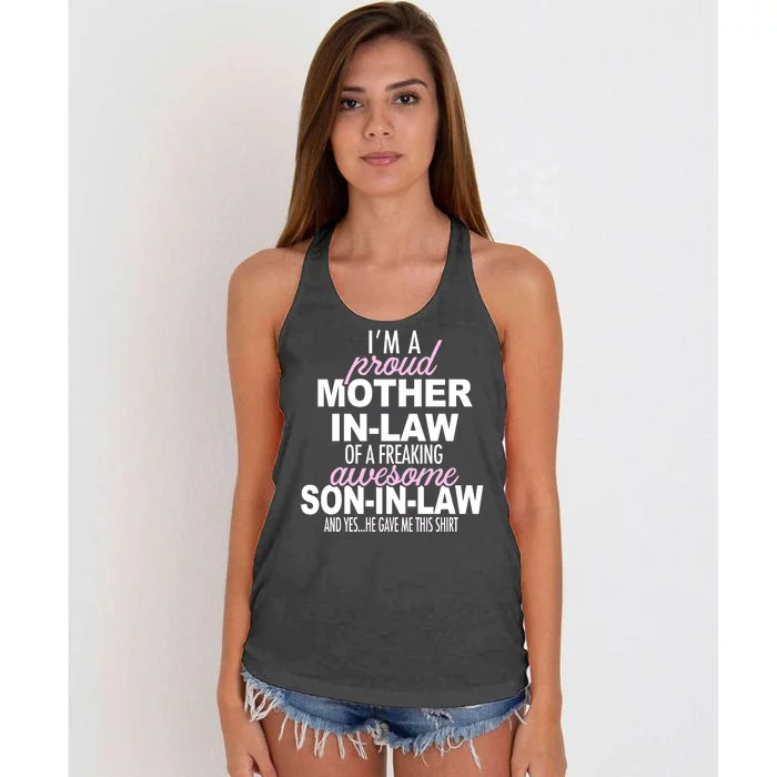 Proud Mother In Law Of Awesome Son In Law Funny Women's Knotted Racerback Tank