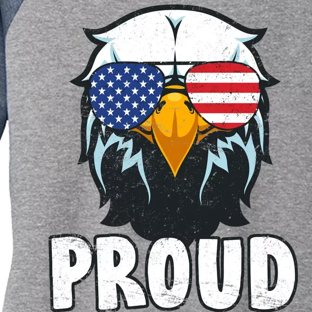 Proud Patriotic Eagle Women's Tri-Blend 3/4-Sleeve Raglan Shirt