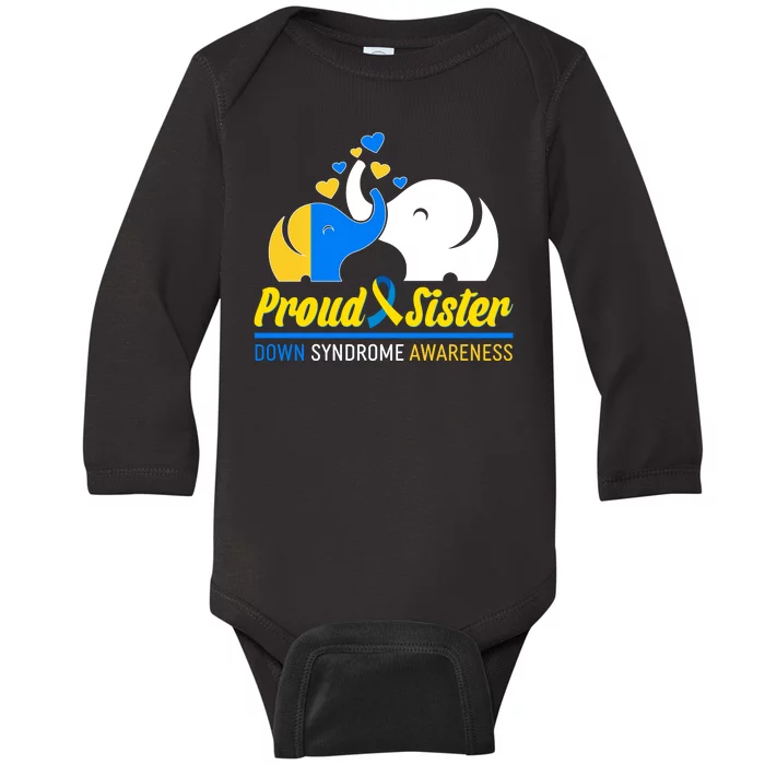 Proud Sister Down Syndrome Awareness Elephants Baby Long Sleeve Bodysuit