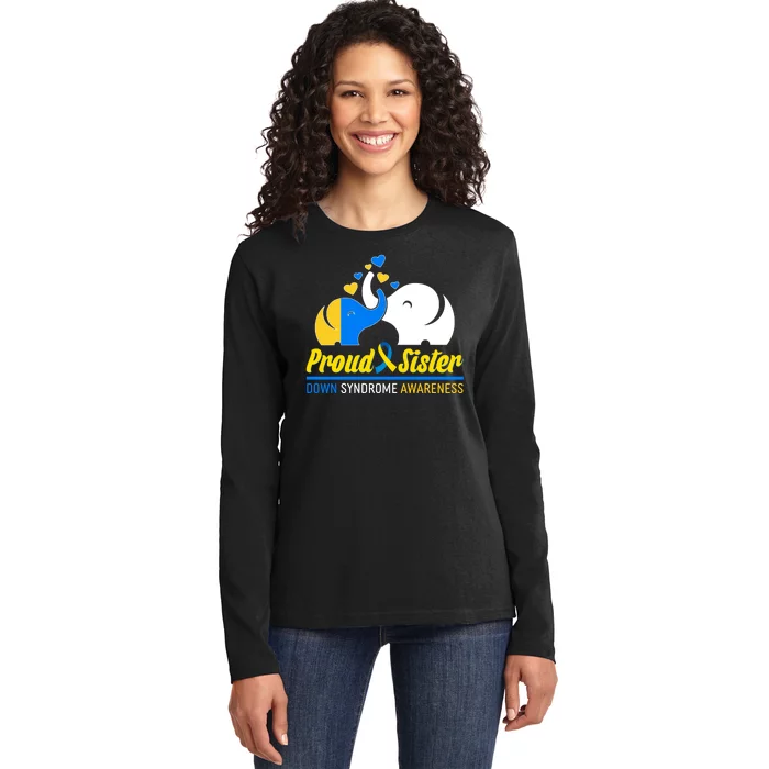 Proud Sister Down Syndrome Awareness Elephants Ladies Long Sleeve Shirt