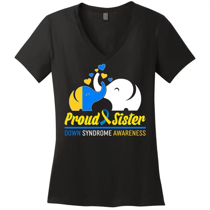 Proud Sister Down Syndrome Awareness Elephants Women's V-Neck T-Shirt