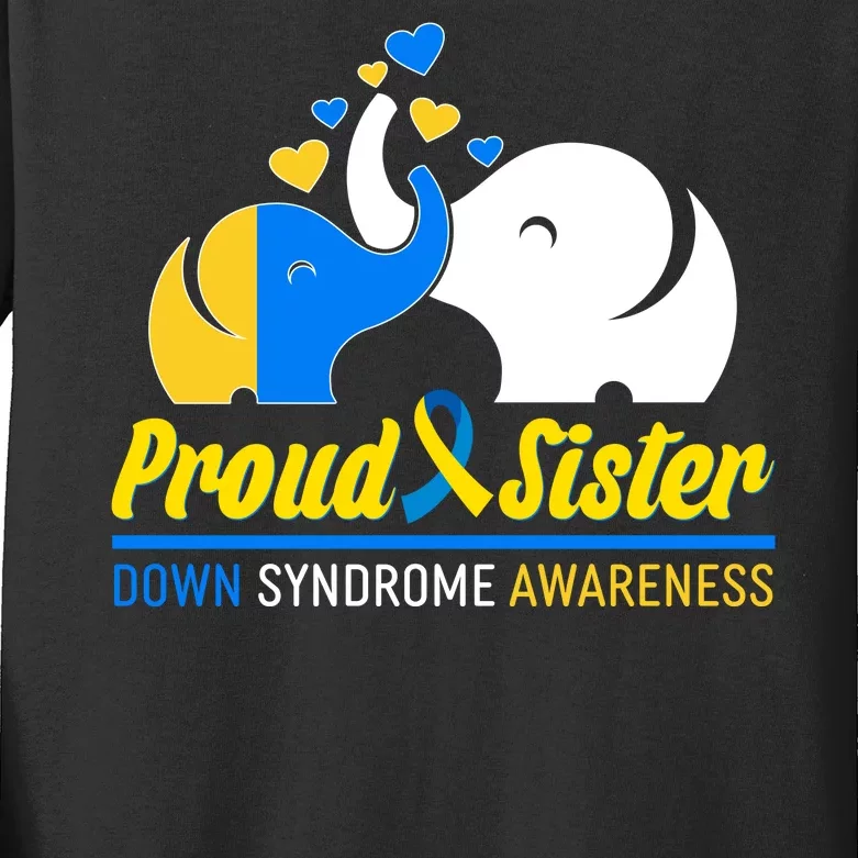 Proud Sister Down Syndrome Awareness Elephants Kids Long Sleeve Shirt