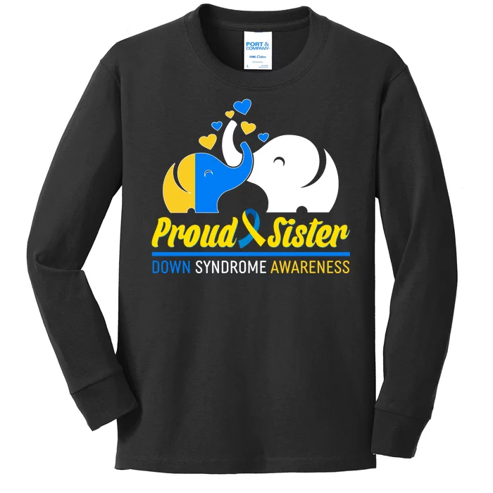 Proud Sister Down Syndrome Awareness Elephants Kids Long Sleeve Shirt