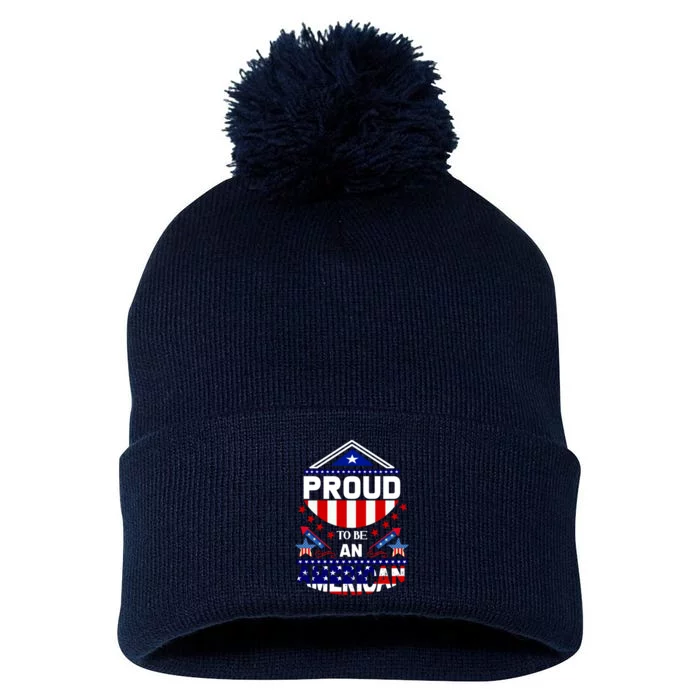 Proud To Be An American Patriotic Pom Pom 12in Knit Beanie